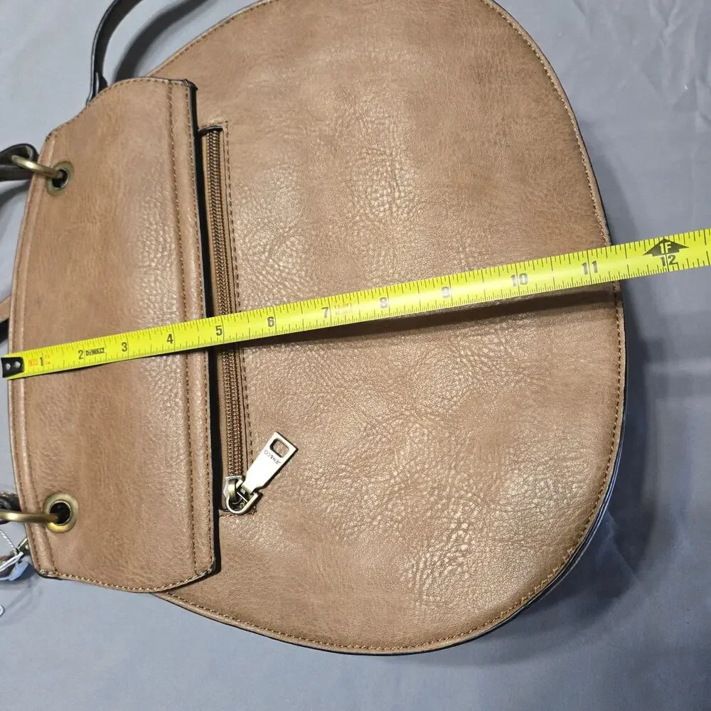Jen & Co. Tan Whipstitch Saddle Crossbody Bag Boho Vegan Leather